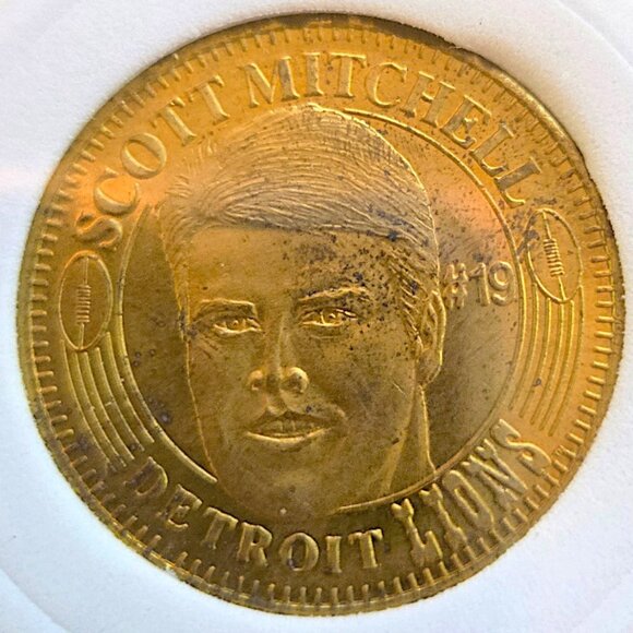 Scott Mitchell #19 Detroit Lions 1996 Pinnacle QB Club Vintage NFL Coin - Picture 2 of 4